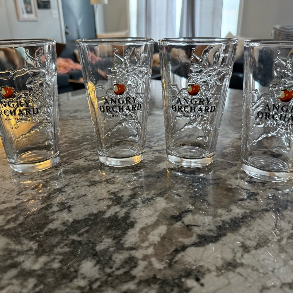 Angry Orchard Clear Glass Tumbler with 3D tree  - Set of 4